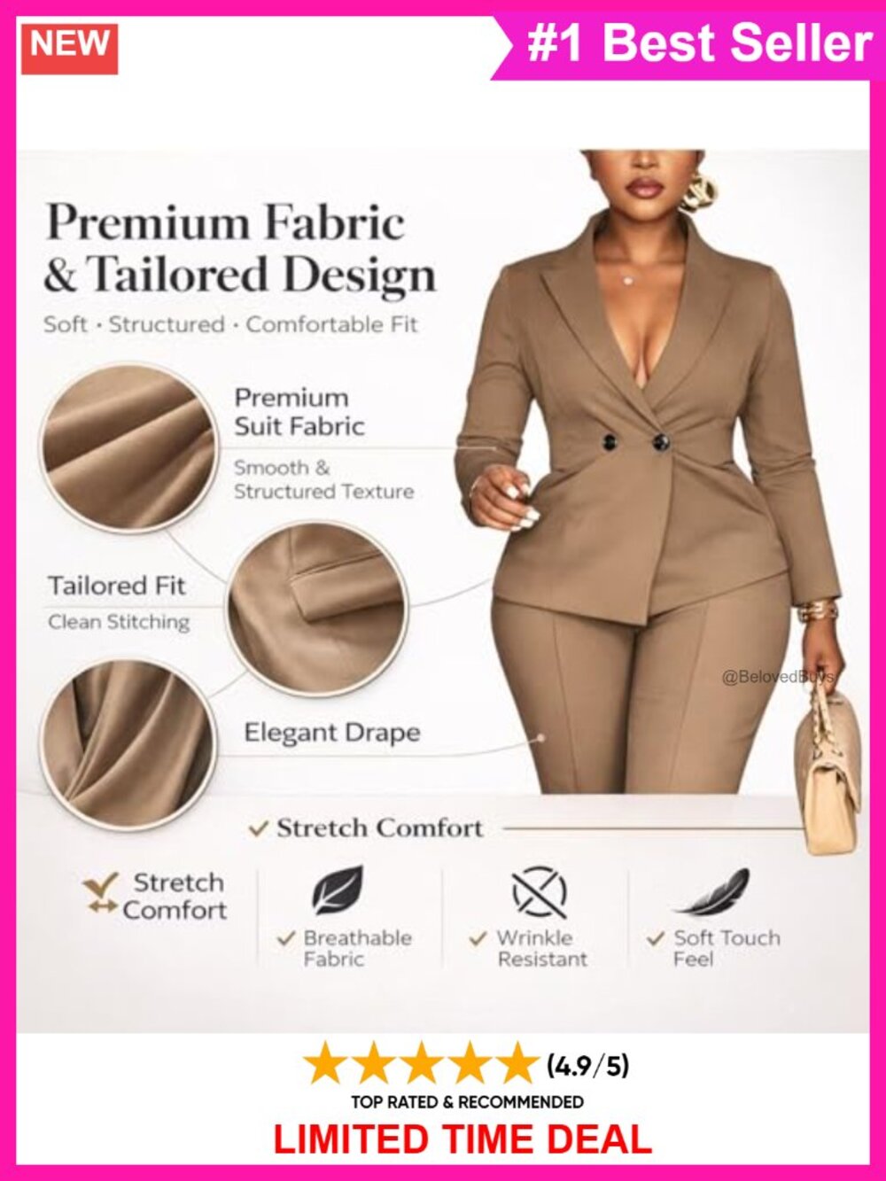 Double Breasted Blazer Pants Suit 2 Piece Set Curvy Fit Business Suiting